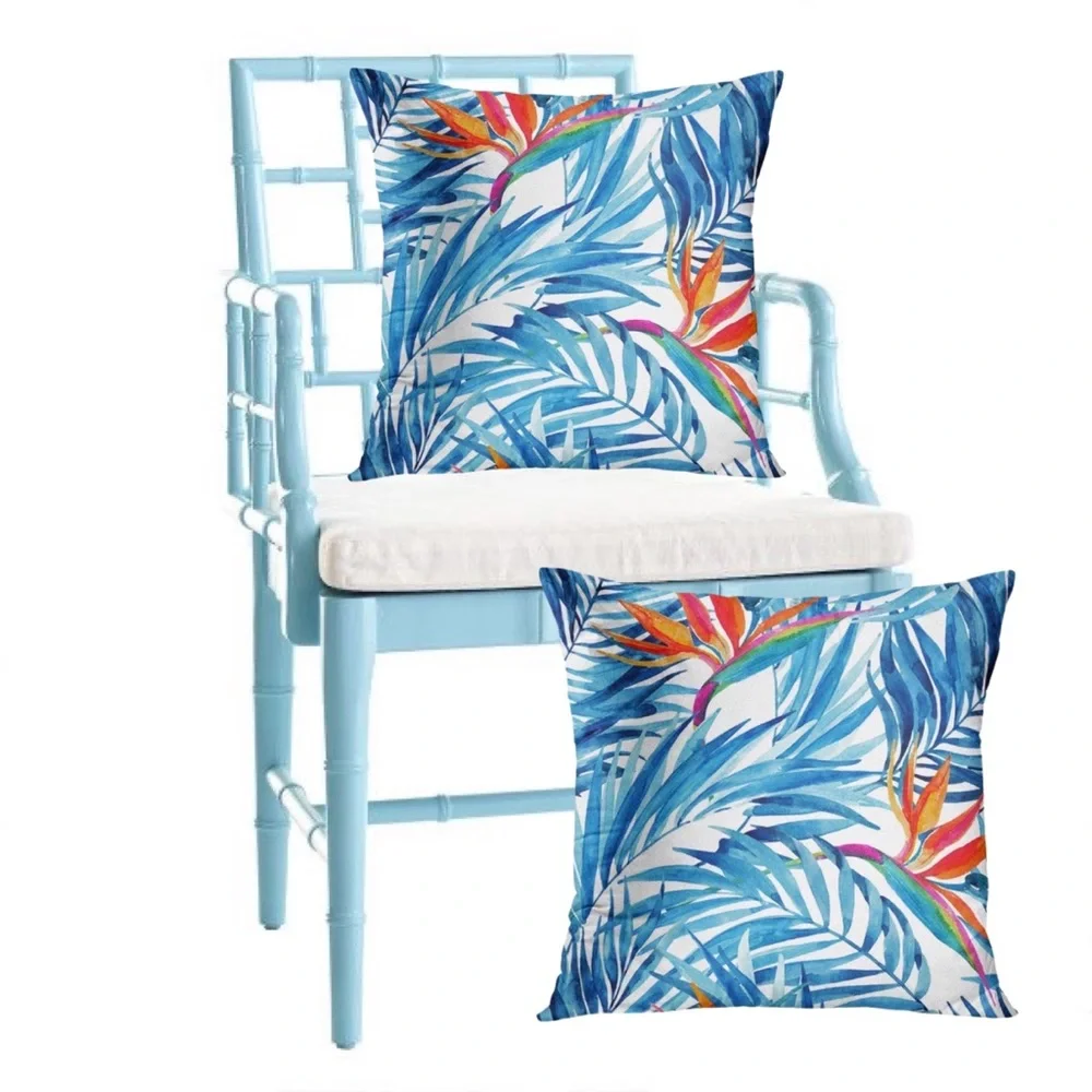 Luxury Home | Coastal Chic 🌴 Tropical Blue Watercolor Palm Print Pillow Covers